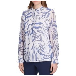 DKNY Blue Printed Long Sleeve Blouse Size Medium